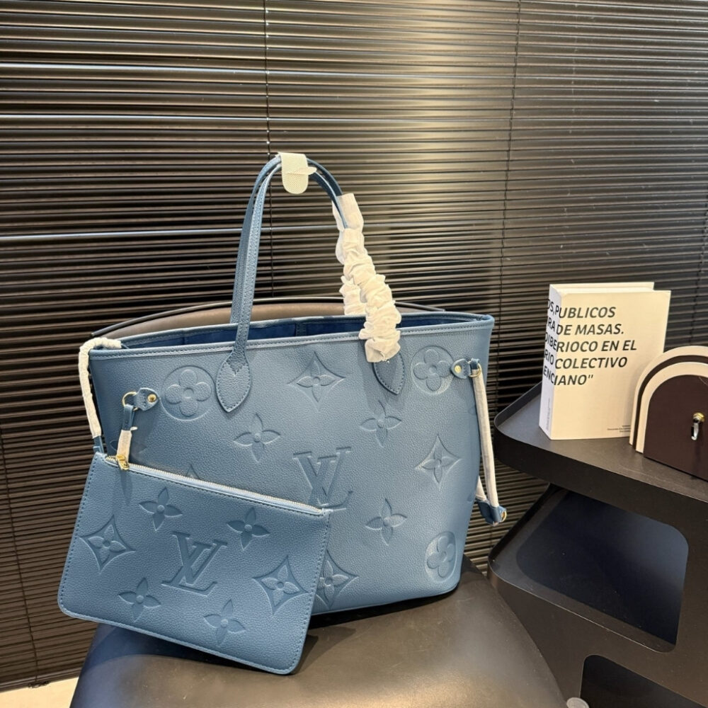 Alternative view of Louis Vuitton Neverfull MM Tote Bag Monogram Empreinte Bleu Jean 31cm M27358