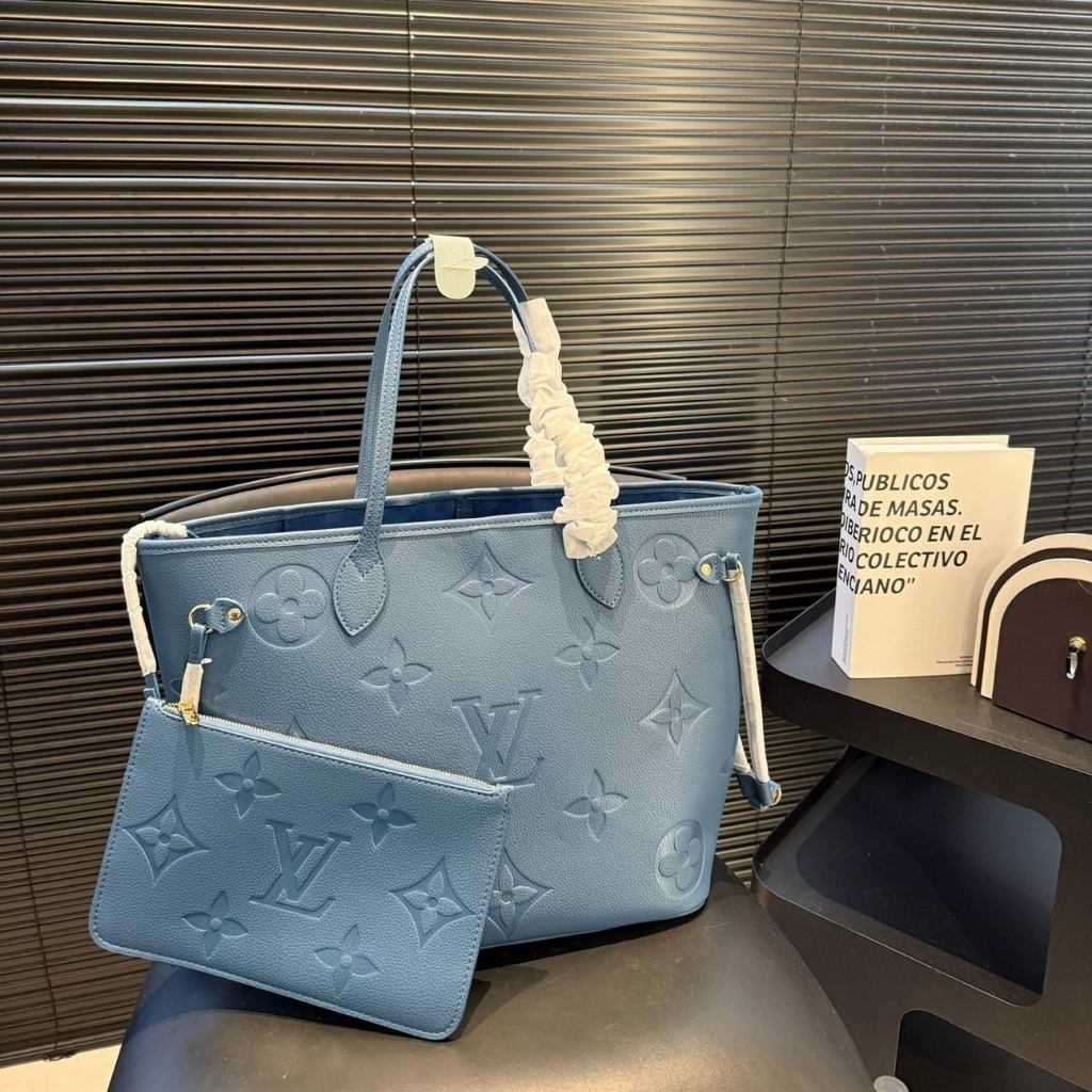 Louis Vuitton Neverfull MM Tote Bag Monogram Empreinte Bleu Jean 31cm M27358 - Image 2