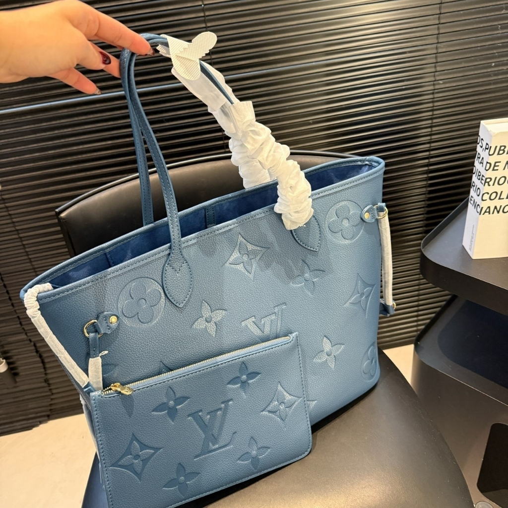 Louis Vuitton Neverfull MM Tote Bag Monogram Empreinte Bleu Jean 31cm M27358 - Image 8