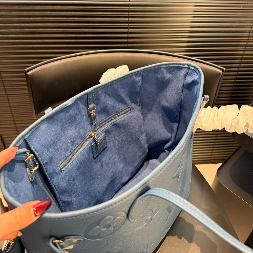 Louis Vuitton Neverfull MM Tote Bag Monogram Empreinte Bleu Jean 31cm M27358 - Image 3