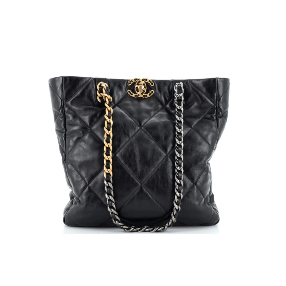 Chanel 19 Shopping Bag Quilted Leather Medium In Black 30cm AS3519 B04852 94305