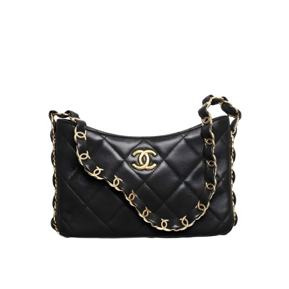 Chanel Hobo Handbag Gold Tone Hardware Black 24Cm AS5177 B18293 94305
