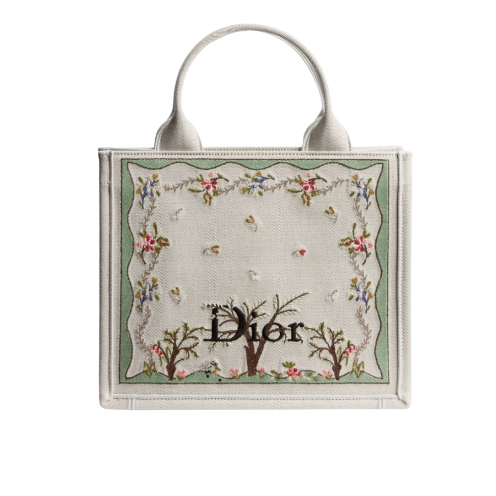Dior Dioramour Medium Book Tote With Strap Flowers Embroidery White Multicolor 36Cm M1404PEHX M933