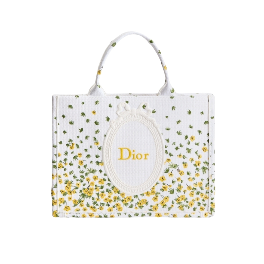 Dior Small Book Tote With Strap Flowers Buttercup Embroidery White Médaillon 26Cm M1354PEWQ M02I