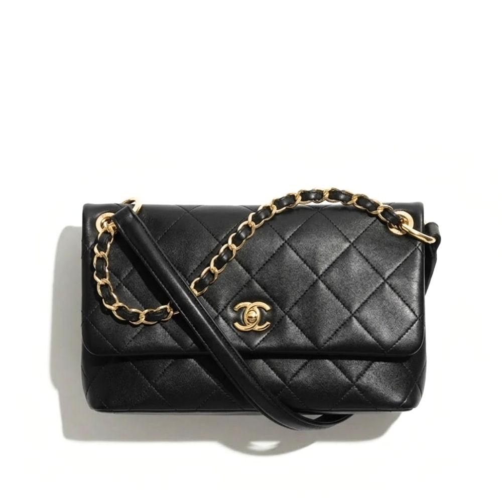 Chanel Large Flap Bag Gold Tone Hardware Black 25Cm