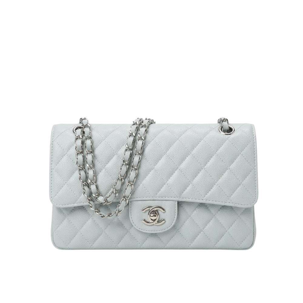 Chanel Classic Double Flap Bag Silver Hardware Baby Blue 25cm