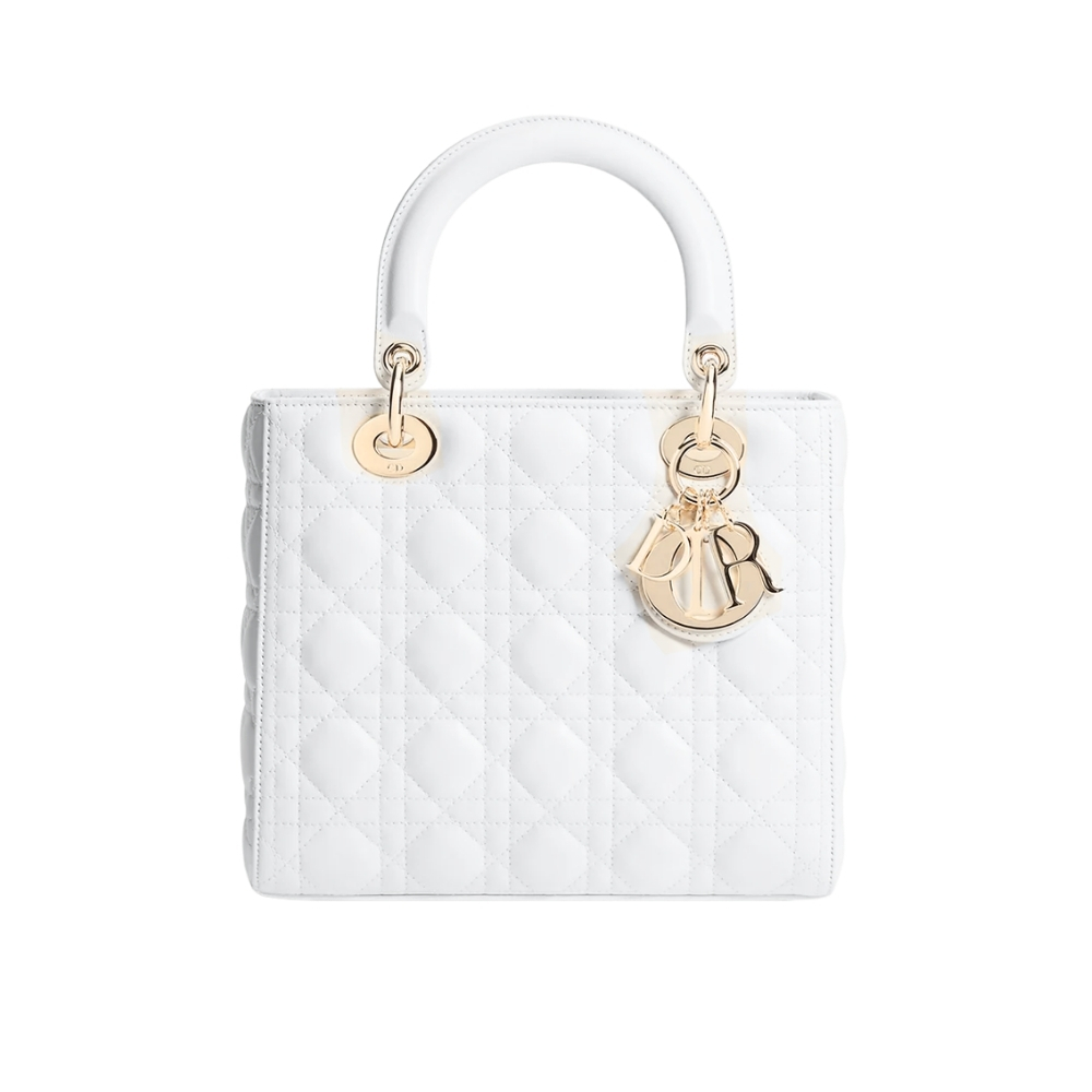 Dior Medium Lady Dior Bag Gold Hardware White 24cm M0565ONGE M030