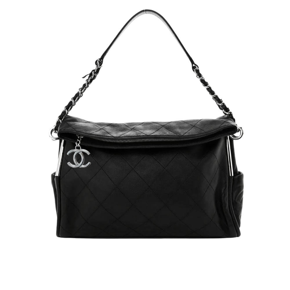 Chanel Ultimate Soft Hobo Bag Silver Hardware Black 38Cm